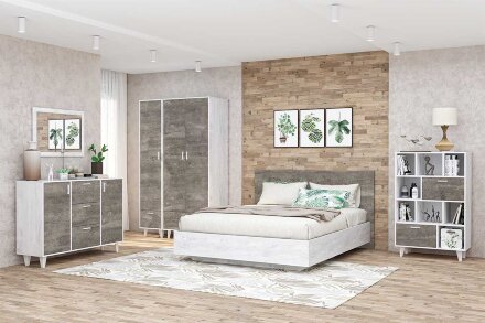 Шкаф с 2 дверями и 1 ящиком на ножках Шк-1 ЭГО, бетон/камень 