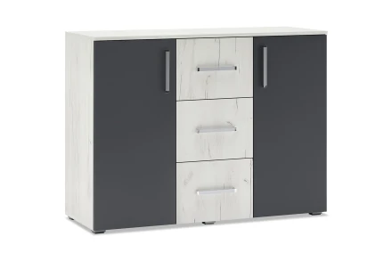 Комод (3 ящика, 2 двери) Фиеста New, Дуб крафт белый / Графит 