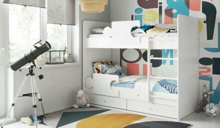 Кровать двухъярусная Тетрис, Белый / Розовый 