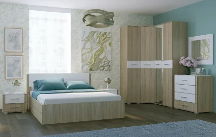 Модульная спальня Бьянка, Сонома/Белый глянец (Композиция 1) 